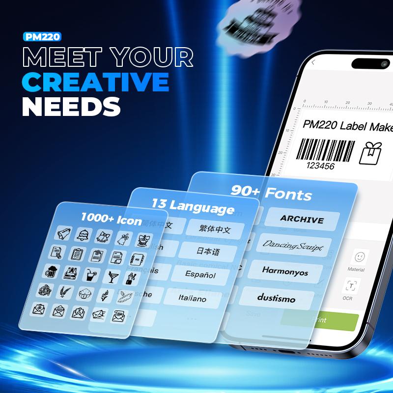 PM220 Label Printer, Bluethooth Label Printer, Portable Thermal Printer for Small Business, Logo, Clothing, Mailing, Sticker Printer for Phones & PC #SummerVibes