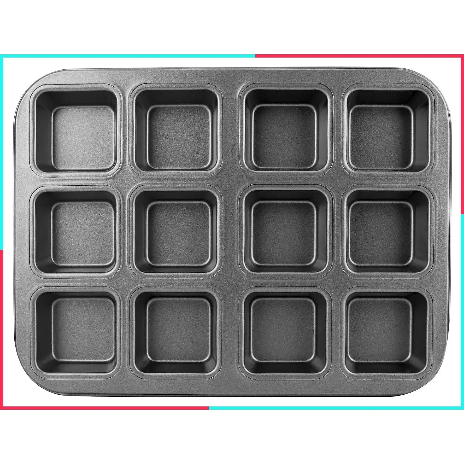 12-Cavity Square Brownie Pan with Dividers, Non-Stick Carbon Steel Baking Mold for Mini Cake, Cupcake & Brownies, All Edges Individual Cutter Sheet Tray for Cookies, 1 Set 3x4