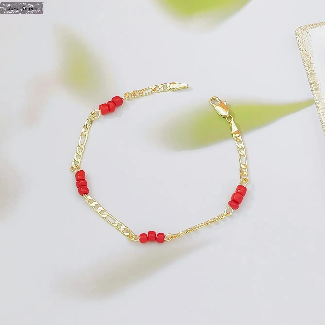 Women 14K Gold Plated Beaded Bracelet Wine Red Lucky Charm Fashion Jewelry Stackable Wristband – Elegant Minimalist Design Stretch Sports Bracelet, Holiday & Christmas Gift for Her