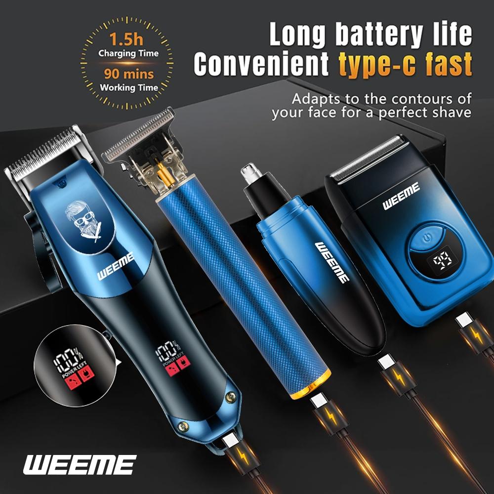 Weeme 4pcs Electric Shaver Set for Men, Multifunctional Hair Shaver, Home Use Trimmer Kit, USB Rechargeable, T-Head Razor, Nose Hair Clipper, Holiday Gift Idea