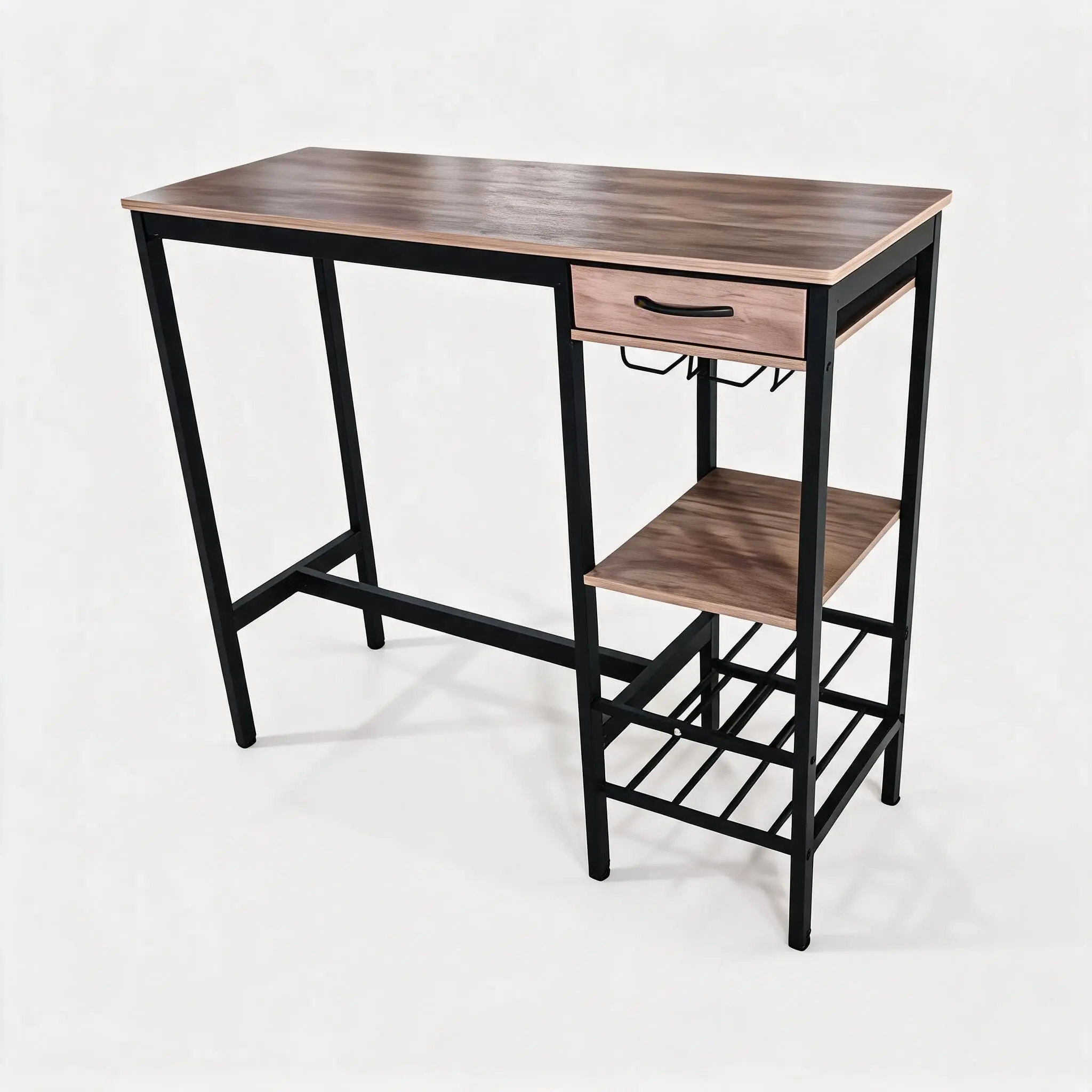 Gaomon 100x40x90cm Rectangular Industrial Bar Table - MDF & Iron Bistro Counter with Wine Storage, Wine Bottle Holder, Glass Rack, Easy Setup for Kitchen, Dining Room