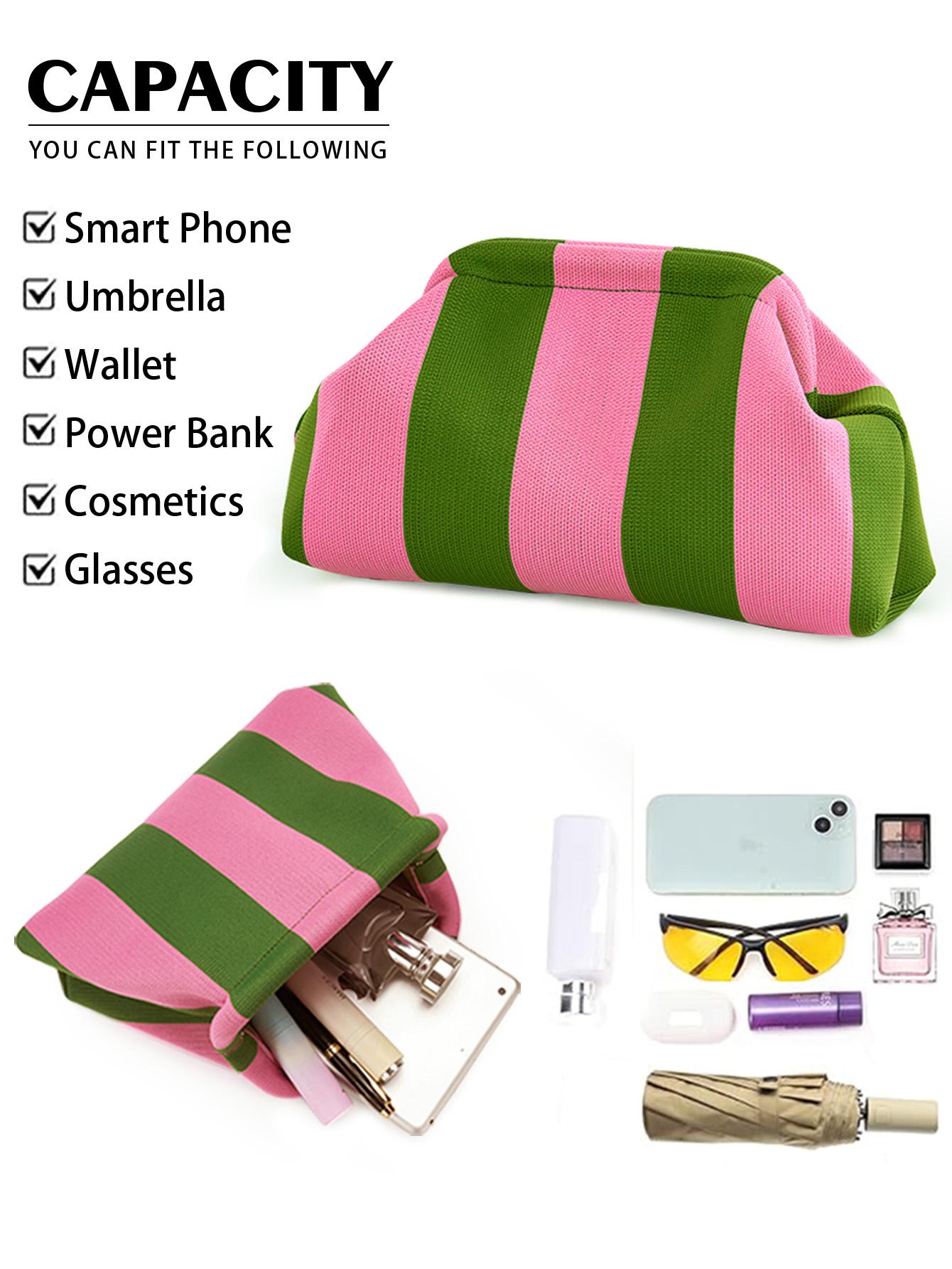 Women's Striped/diamond Dot Cloud Handbag, Clip-Top Crossbody Bag, Lightweight Foldable for Daily Use, Party, Travel, Gift Idea