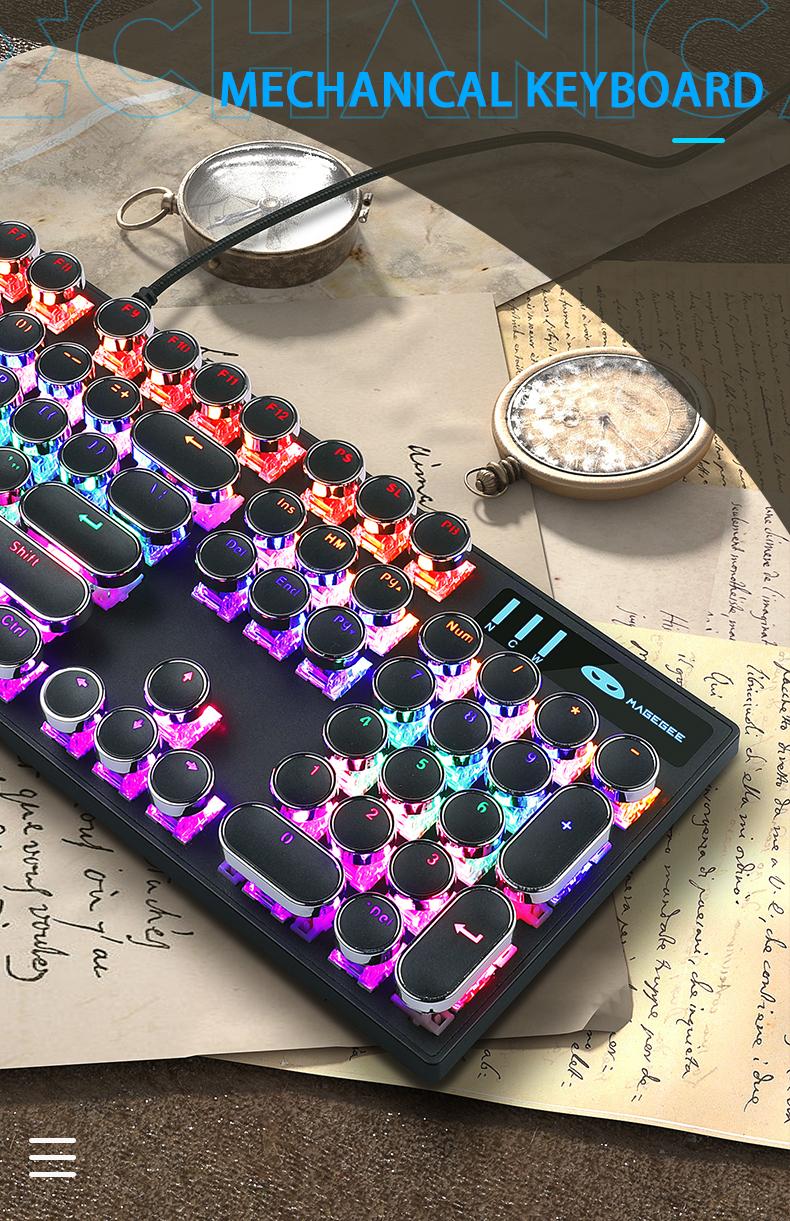 MageGee MK-Storm Typewriter Mechanical Gaming Keyboard, Retro Punk Round Keycaps Blue LED Backlight USB Wired Computer Keyboard for Gaming and Office, Compatible with Windows