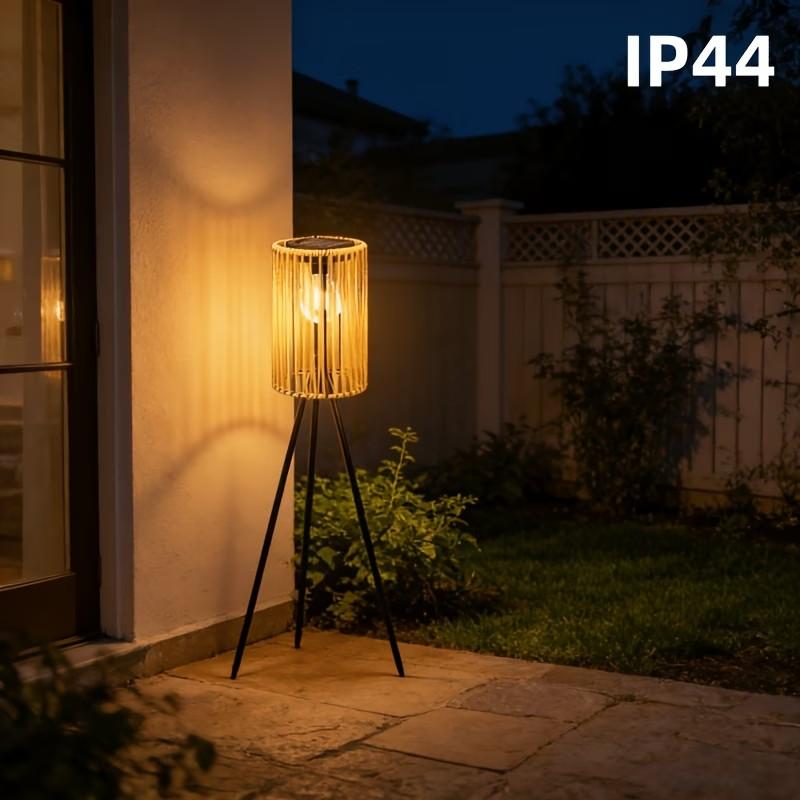Solar-Powered Outdoor Floor Lamp Handcrafted Wicker Lantern Wrought Iron Tripod Lantern Housewarming Gift Rustic Indoor/Outdoor Decorative Lamp, These Woven Lamps Provide Decorative Lighting for Gardens, Yards, Patios, And Pathways.