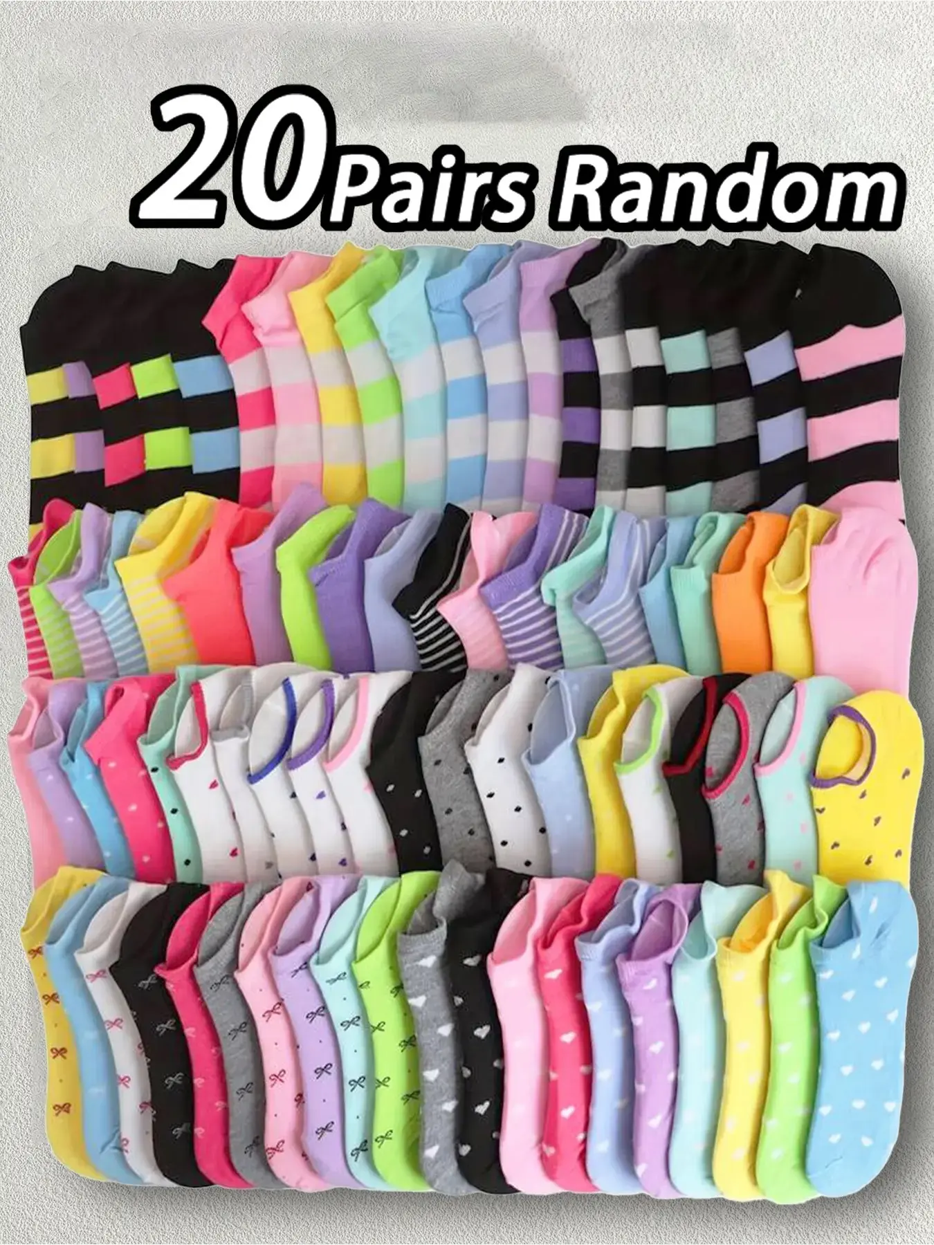 【Black Friday】Women's Heart & Striped & Bowknot Print Graphic Ankle Socks, Casual Comfy Breathable Soft Socks for Daily Wear, Ladies Socks for All Seasons, Casual Stylish Socks #GLOBAL PICKS