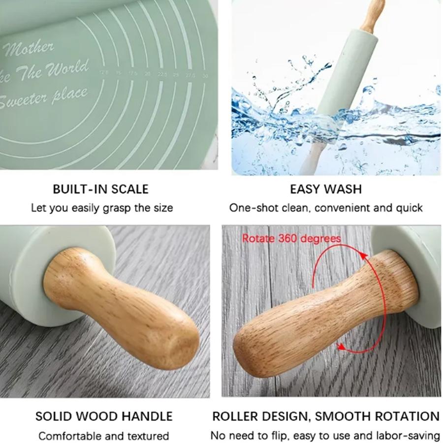 Dough Kneading and Rolling Pin Baking Set – Rolling Pin and Dough Mat Set, easily make cakes and dough, includes a round mat set, a must-have kitchen baking tool for home bakers and cooking enthusiasts