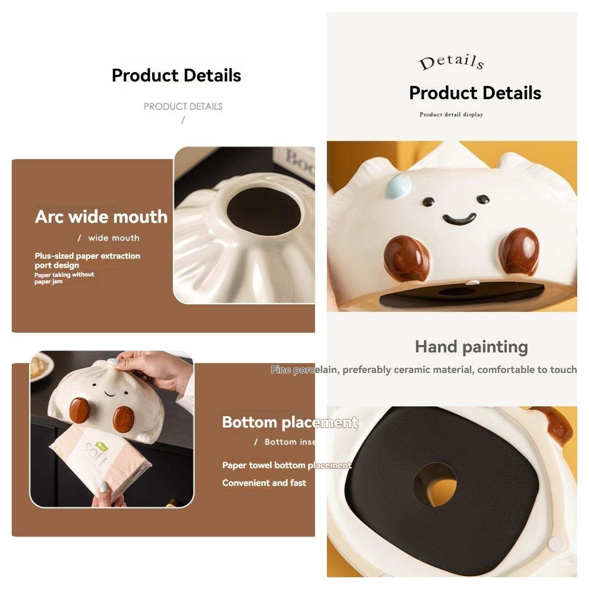 Cloud-Shaped Ceramic Napkin Holder, Creative Cute Dumpling Face Paper Towel Box, High-End Living Room Bedroom Bathroom Desktop Decor, Bathroom Decor Supplies