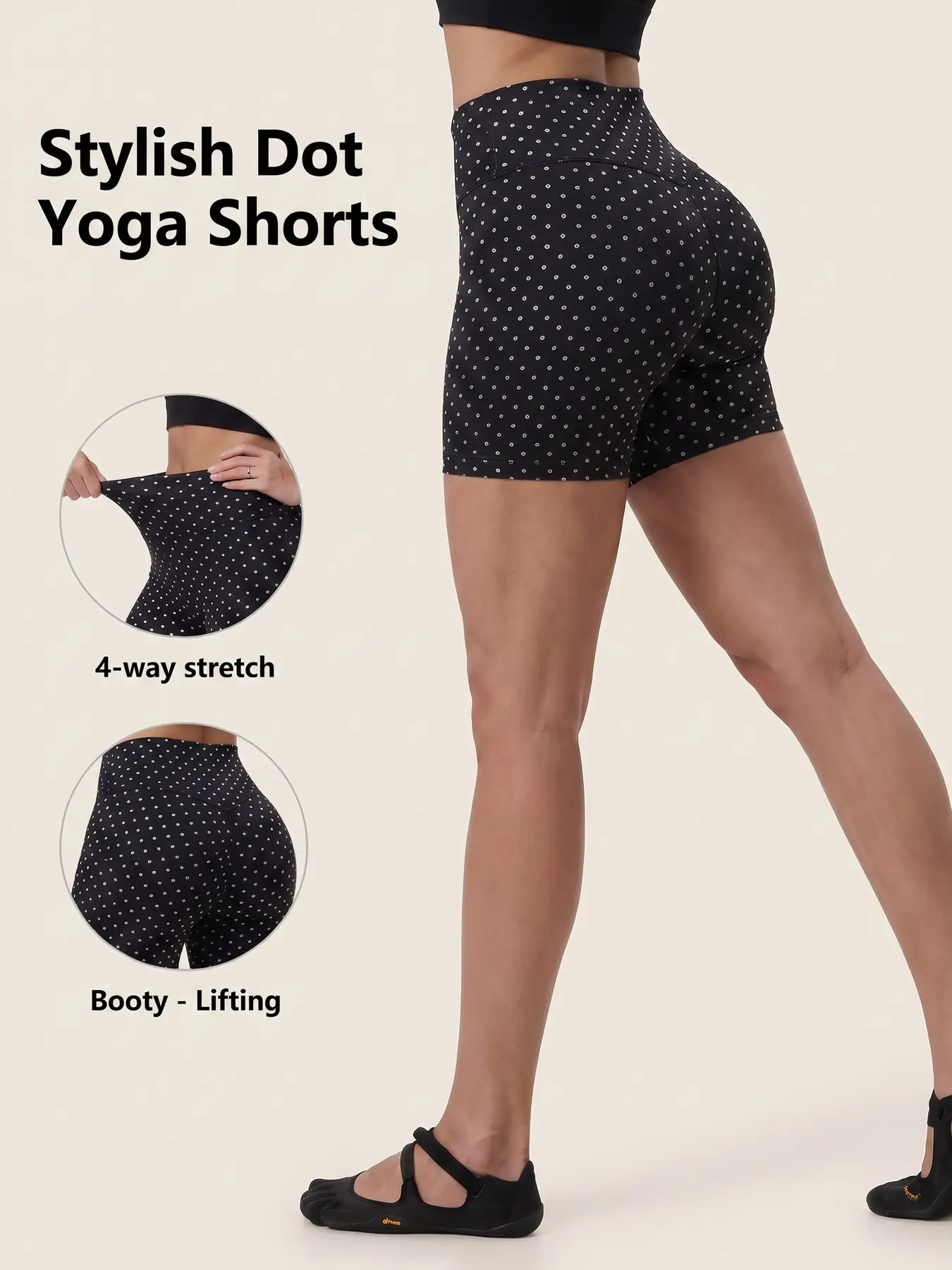 Polka Dot Biker Shorts Women | White Dot High Waisted Workout Shorts | Booty Lifting V-Seam | 5" Inseam | Buttery Soft 4-Way Stretch