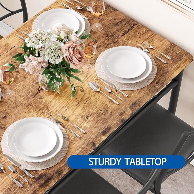 Dining Table Set for 4, Rectangle Compact Dining Table and Chairs Set, Small Kitchen Table Set with 4 Wood Chairs for Apartment