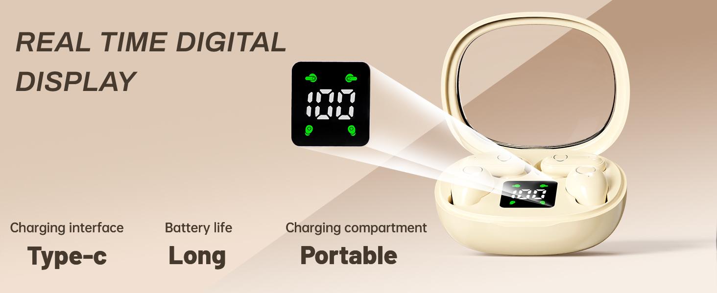Wireless Headphones In-ear Design Noise Cancelling True Wireless Earbuds with Digital Display Bluetooth 5.4 Gaming Headset for Running Exercising Lightweight Fitness Earphones