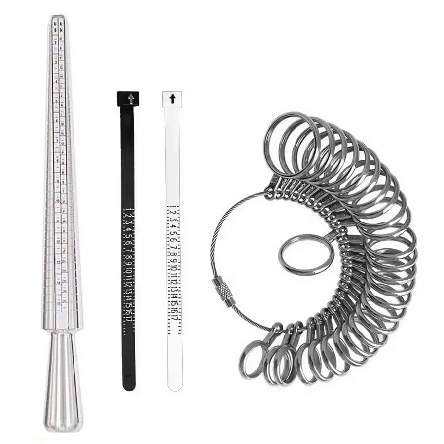 4pcs Professional Ring Size Measurement Tools, Us-Uk Four-In-One Alloy Rod, Finger Sizer Band, DIY Fashion Jewelry Kit