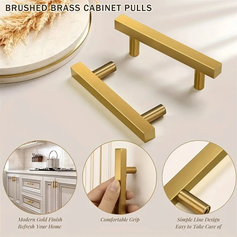 Modern Gold Stainless Steel Square Cabinet Handle - Stylish Design, with Installation Screws, Perfect for Kitchen and Drawer Cabinets
