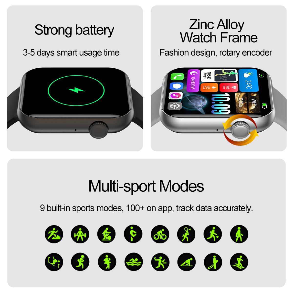 High-appearance-value smart sports watch, 1.83 inches HD touch screen, wireless calling, AI voice watch, more than 100 sports modes, pedometer, blood pressure, heart rate, sports tracker, ceramic resin strap, silicone strap, waterproof watch.