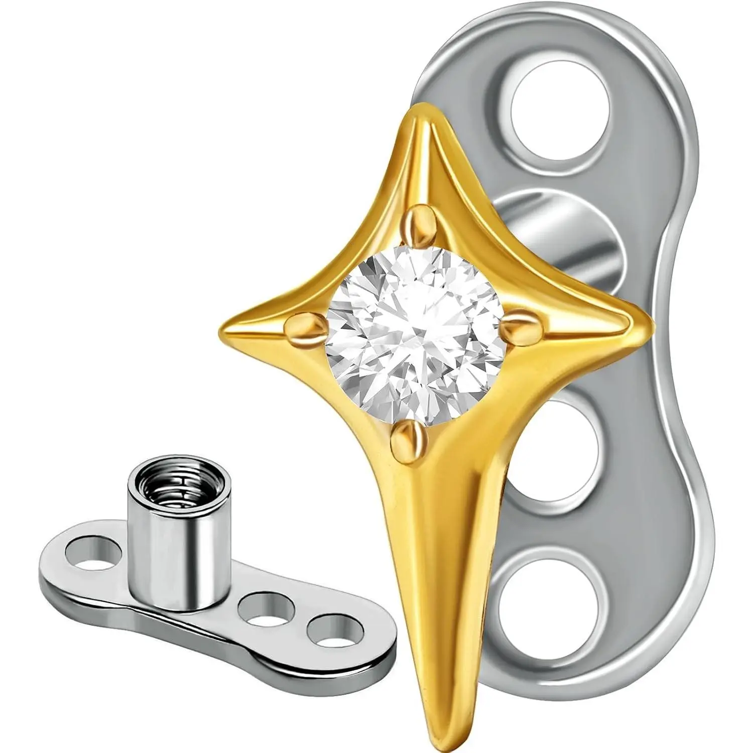 SHBESHCD 14G Cubic Zirconia Star Dermal Anchor Tops and Base Titanium Crystals Studs Internally Threaded Microdermal Surface Skin Body Piercings Jewelry for Women