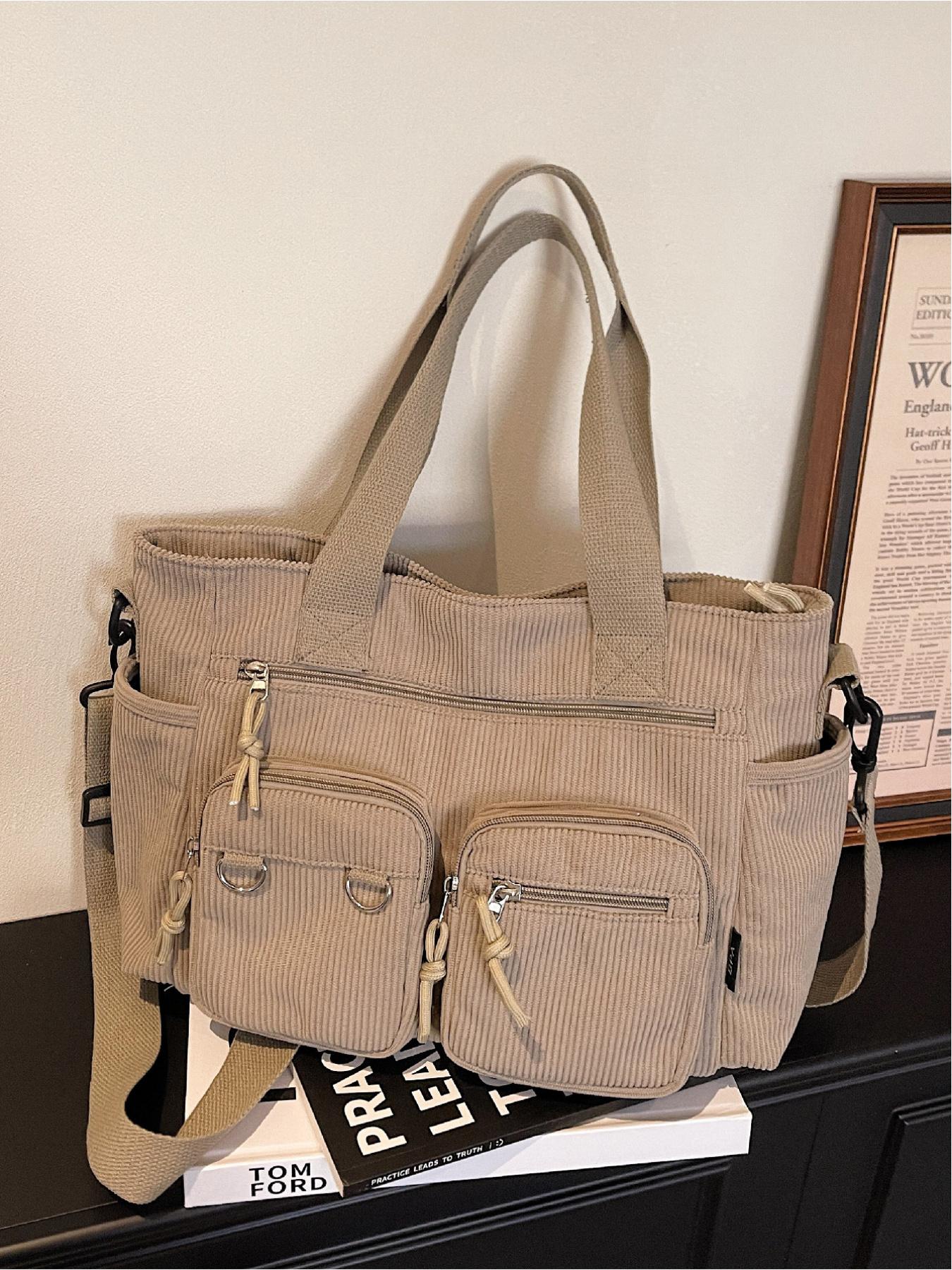 Women's Large Capacity Casual Solid Color Multi-Pocket Crossbody Tote Bag, Versatile Commuter Bag for Daily Use, Stylish Ladies' Outing Handbag, Stylish Square Bag