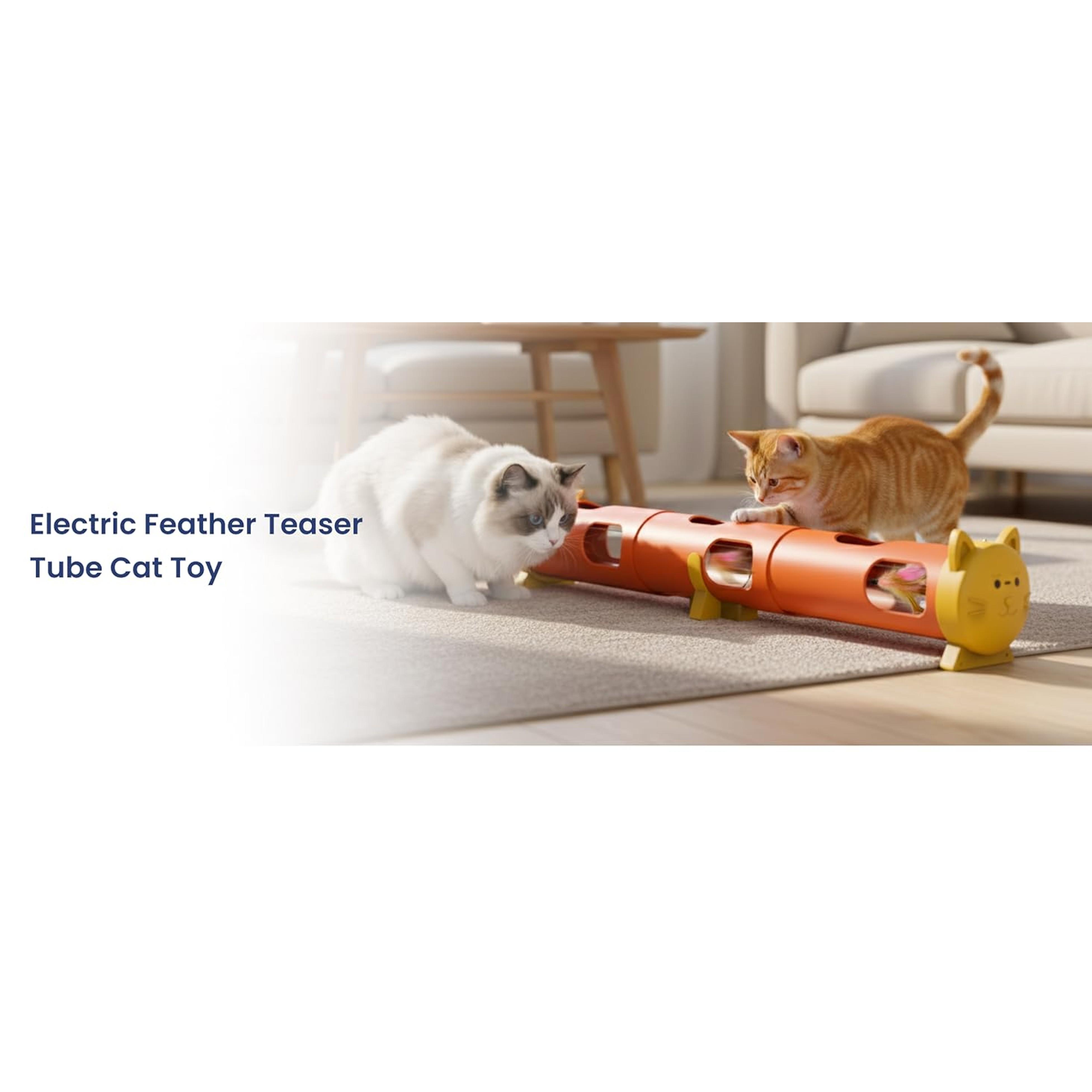 Electric Feather Teaser Tube Cat Toy, Interactive Automatic Cat Toy for Indoor Cats, Smart Random Feather Play, Long Battery Life, Pet-Safe Materials (Large)