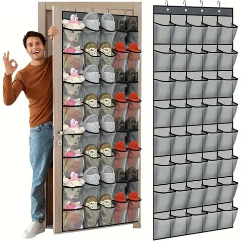 Hangable Over-the-Door Fabric Shoe Storage Organizer - Door-Mount, Multifunctional, Multiple-Pocket Household Organization Solution, Space-Saving Small Room Holder for Sundries to Reduce Floor Clutter