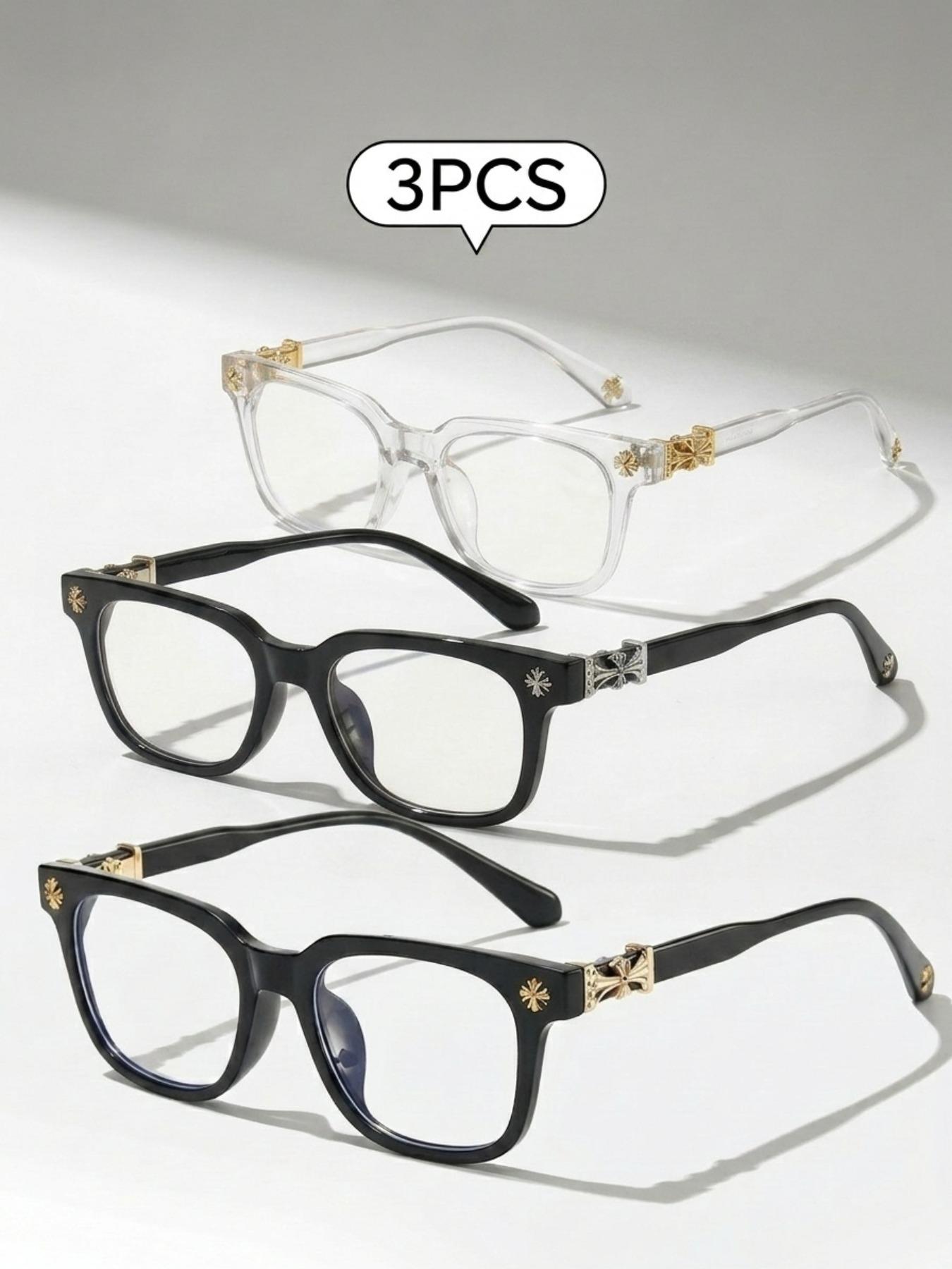 3PCS New Square Glasses, High Quality Eyewear, Unisex, Stylish Light Luxury Elegant Artsy Business Style Frames, Multiple Styles Available, Perfect Gift for Him, Suitable for Daily Wear and Decorative Photography Glasses, Square Frame Eyeglasses