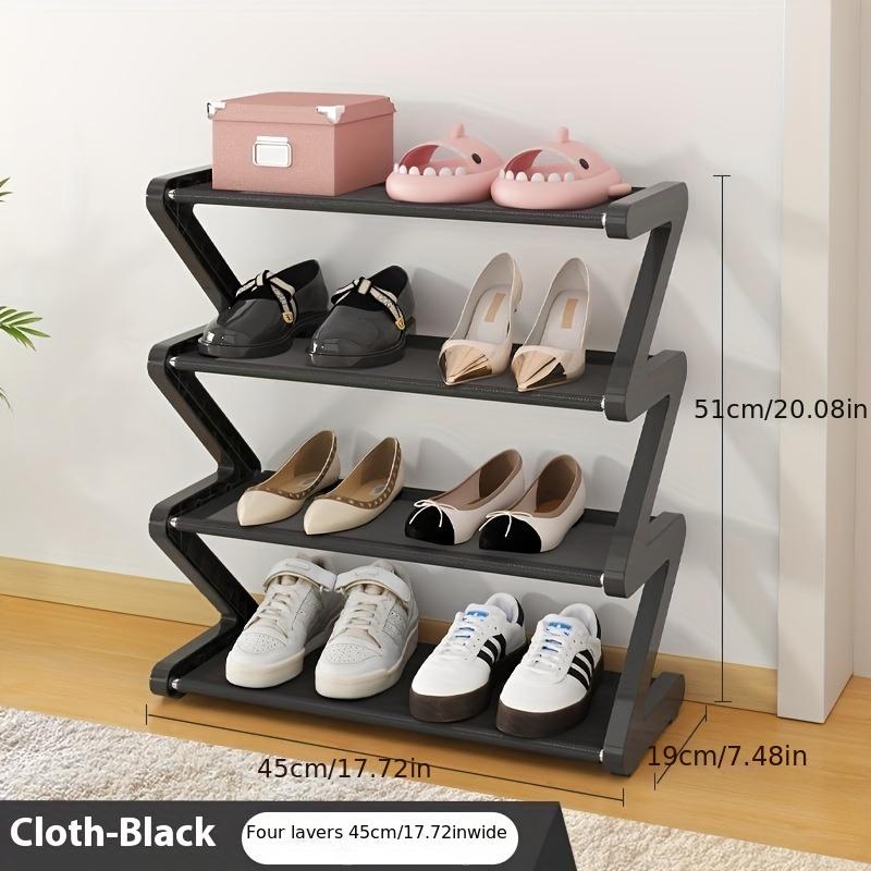 4 Layer Independent Z-Shaped Stackable Shoe Rack Organizer, Metal Frame & Plastic Shelves, No Tool Assembly, Space-Saving Floor Storage Cabinet, Shoe Rack Shelf, Shoe Organization Rack