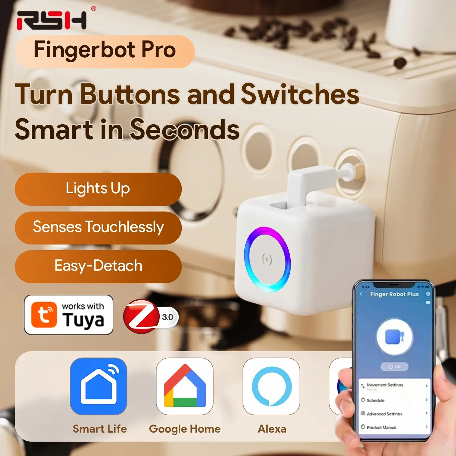 Rsh Smart Zigbee Fingerbot Pro, Remote Control Smart Wireless Auto Press Button Pusher, Voice Control Alexa Google Assistant, Smart Switch Bot for Home Appliances