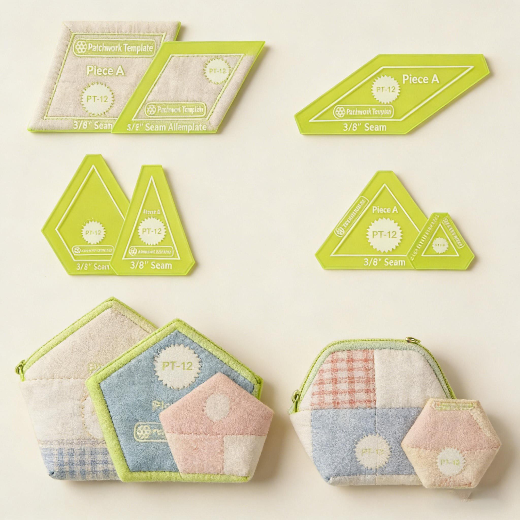 12-Piece Patchwork Template Set, British Paper Quilting Templates for Stars Flowers Lanterns New Stars Kaleidoscopes, Sewing Ruler Kit