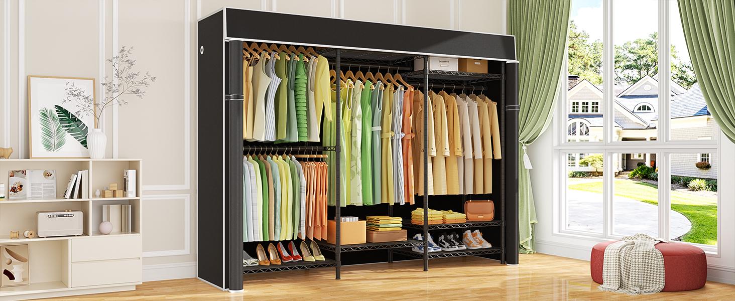 Ulif Heavy Duty Closet Organization System, Freestanding Clothes Rack, Adjustable, 63"W x 16"D x 77"H, 960 lbs Weight Capacity, with Dust Cover, Black