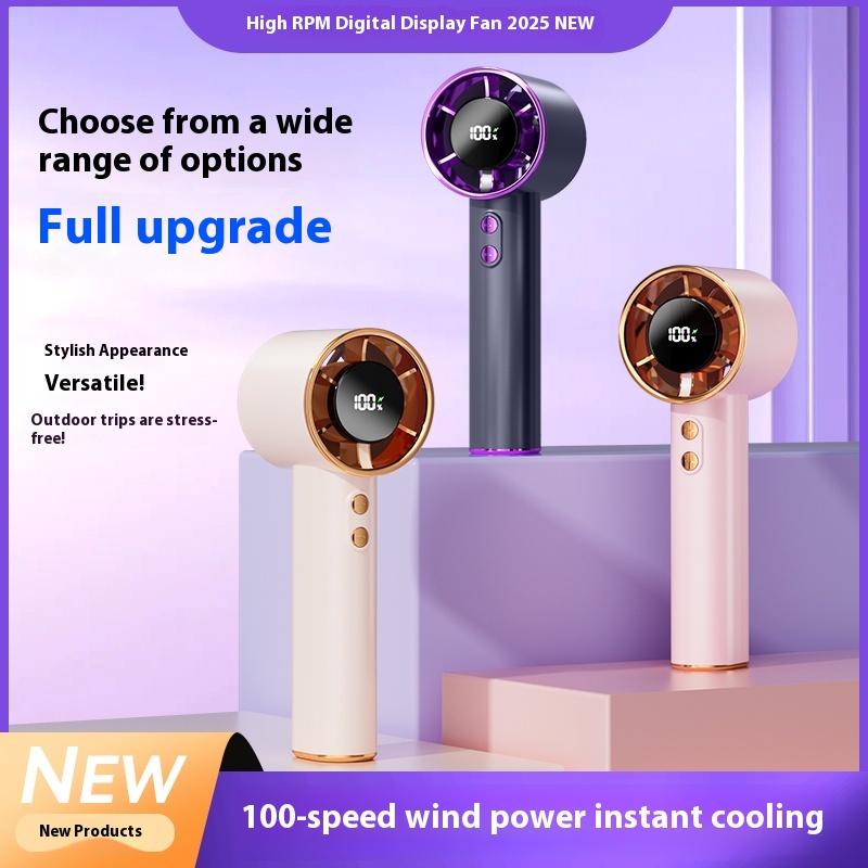 2025 New High RPM Digital Fan 100 Speed Cooling 3 Colors Pink White Black Portable Compact Outdoor Essential Stylish Versatile Super1