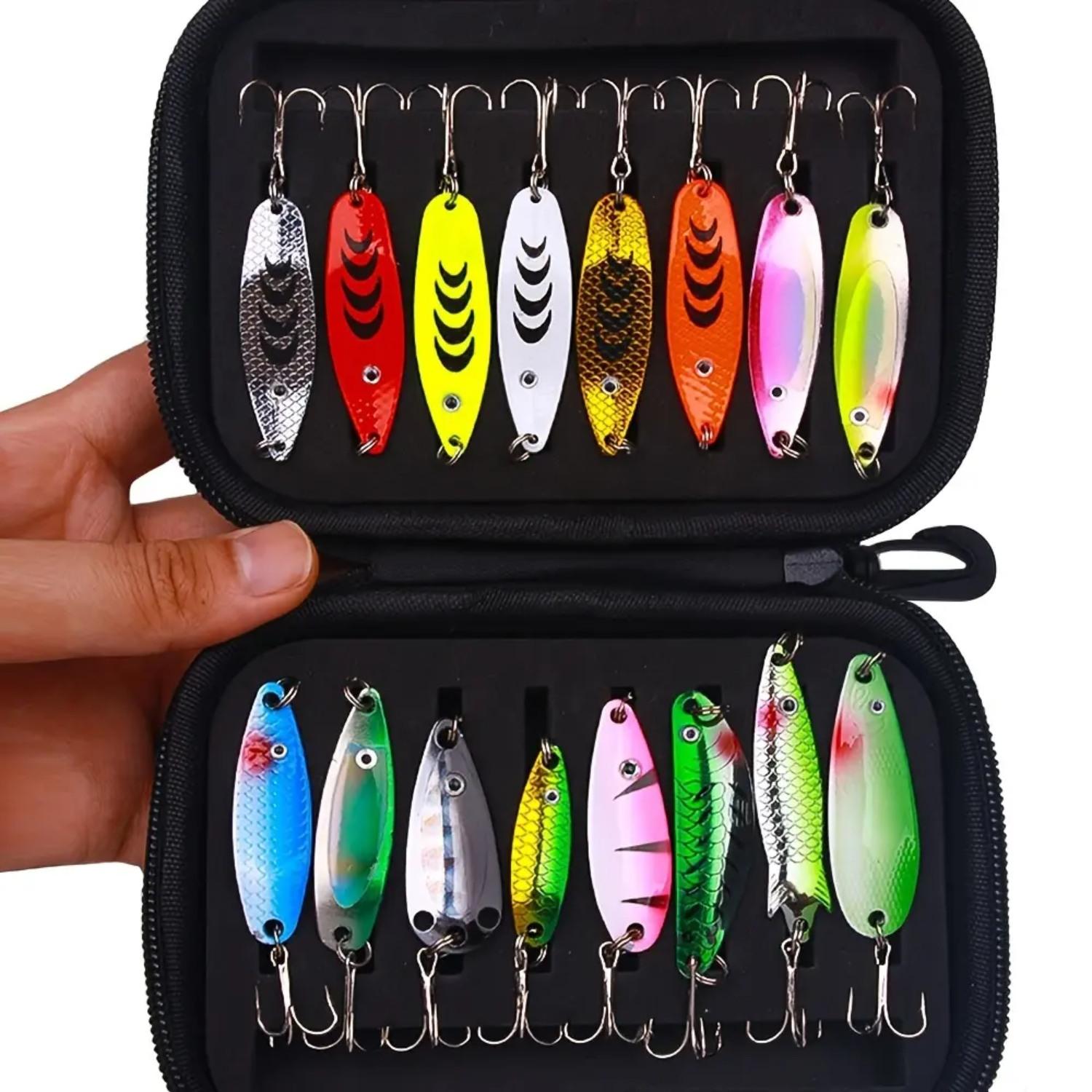 YYW1 16PCS Metal Spoon Fishing Lure Kit, Bright Reflective Fishing Lures with Portable Storage Case, Fishing Tackle Set Bass, Trout, Pike & Outdoor Fishing