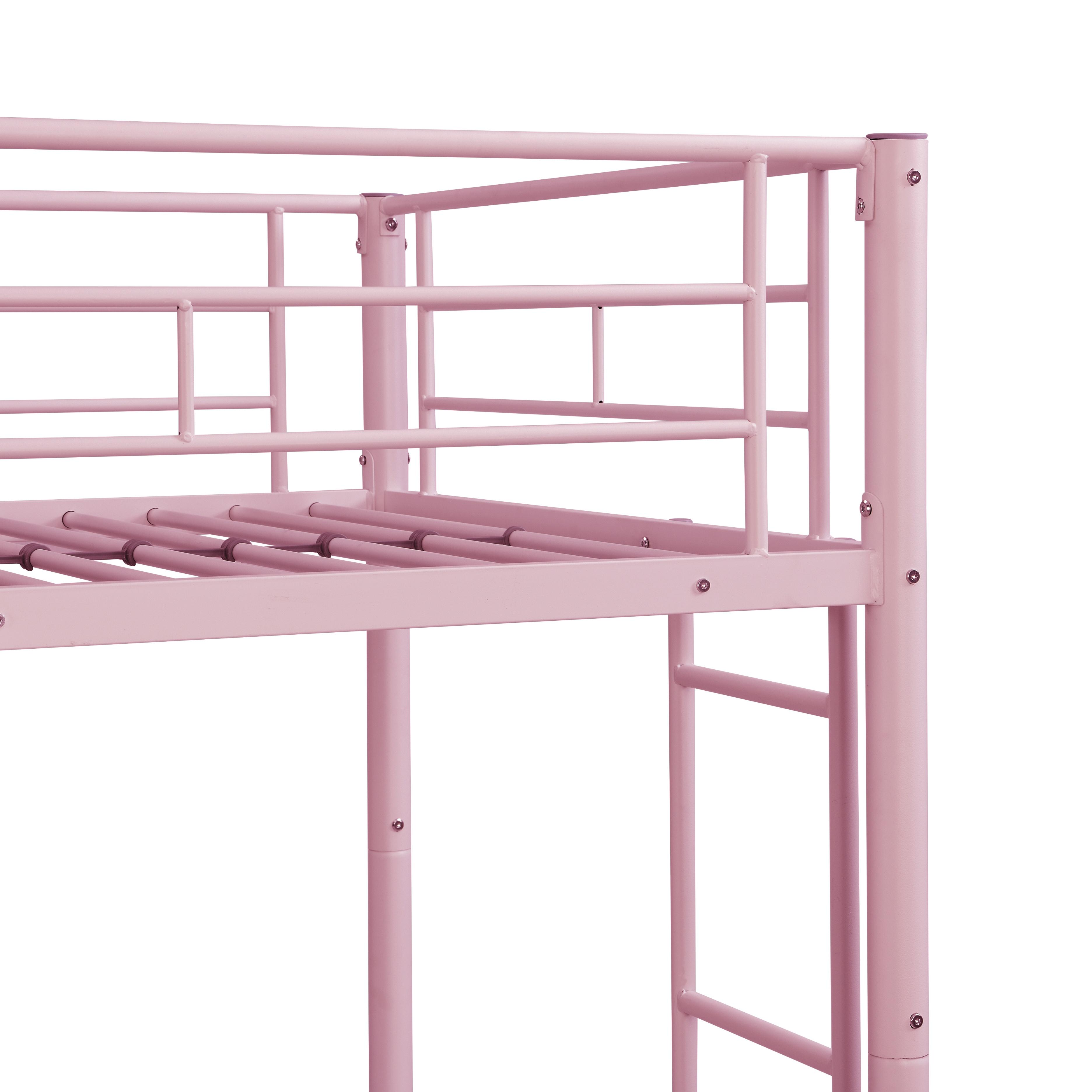 Twin Over Twin Bunk Bed with Built-in Ladder and Safety Guardrail, Heavy Duty Metal Bunkbeds, Convertible Metal Bunk Beds Twin, Space Saving, No Box Spring, Black/White/Pink/Silver