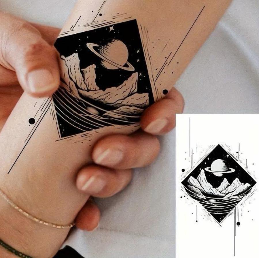 30Pcs Black Mountain River Fake Tattoos - Waterproof, Long-Lasting Small Personalized Realistic Temporary Tattoos for Body Art
