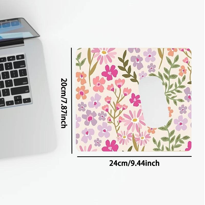 Floral Pattern Mouse Pad, Rectangular Macaron Color Gaming Mouse Pad, Non-Slip Rubber Base Stitched Edges, Desk Mat for Desktop Laptop Office, Desk Accessories