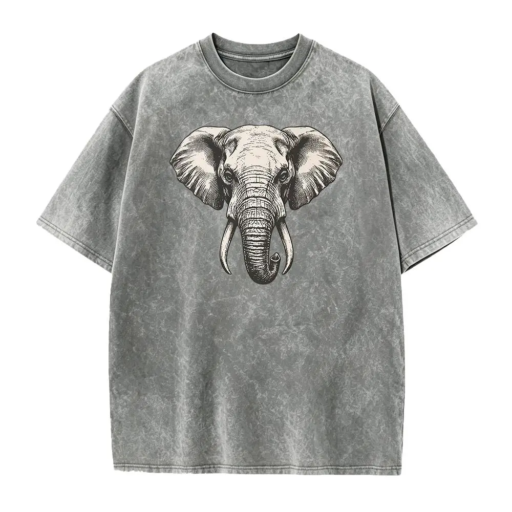 Vintage Elephant Head Tee, Tribal Wildlife Graphic Shirt, Washed Nature Spirit T-Shirt, Timeless Elephant Art Gift
