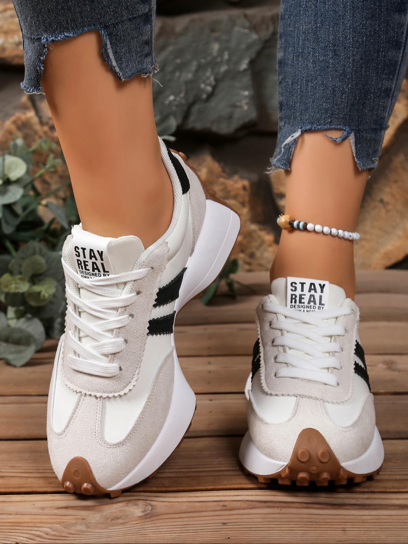 Women's Sporty Al-Gan Shoes, Spring & Fall Elegant Fashion Casual Round Toe Low Top Lace-Up Thick Sole Outdoor Running Shoes