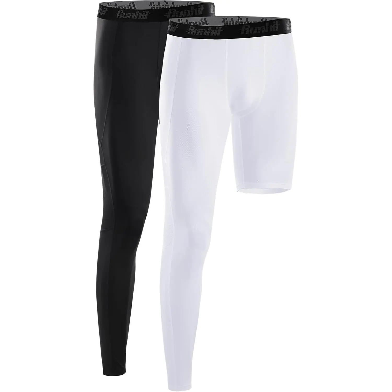 Men's 1-Leg High Elasticity Sports Leggings - Breathable, Anti-Odour Workout Clothes, All-Seasons Full-Length Athletic Compression Base Layer for Basketball