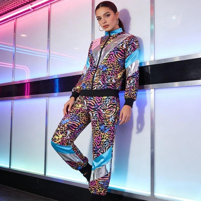 90s Party Photobooth Props Disco Sportswear 2-piece Jogging Suit Retro Style Carnival Themed Party Outfit Live Role-playing Jacket and Pants Role-playing Costume