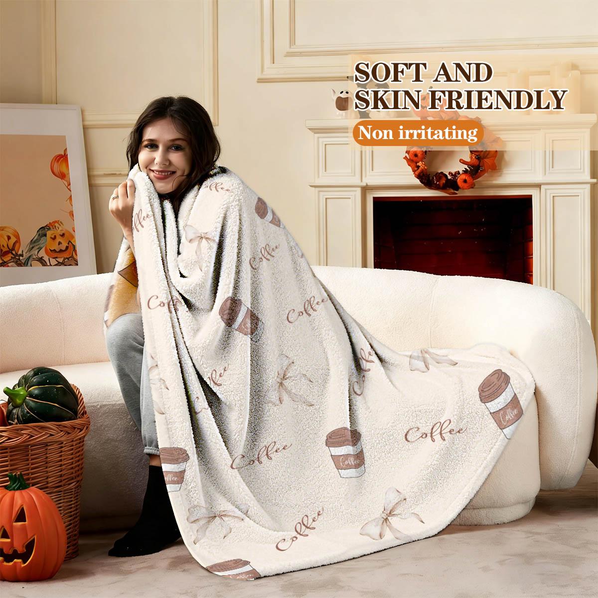 Coffee Theme Print Blanket, Soft Flannel, Breathable and Warm, Bedroom Decor, Gift, Pet Blanket, All Seasons