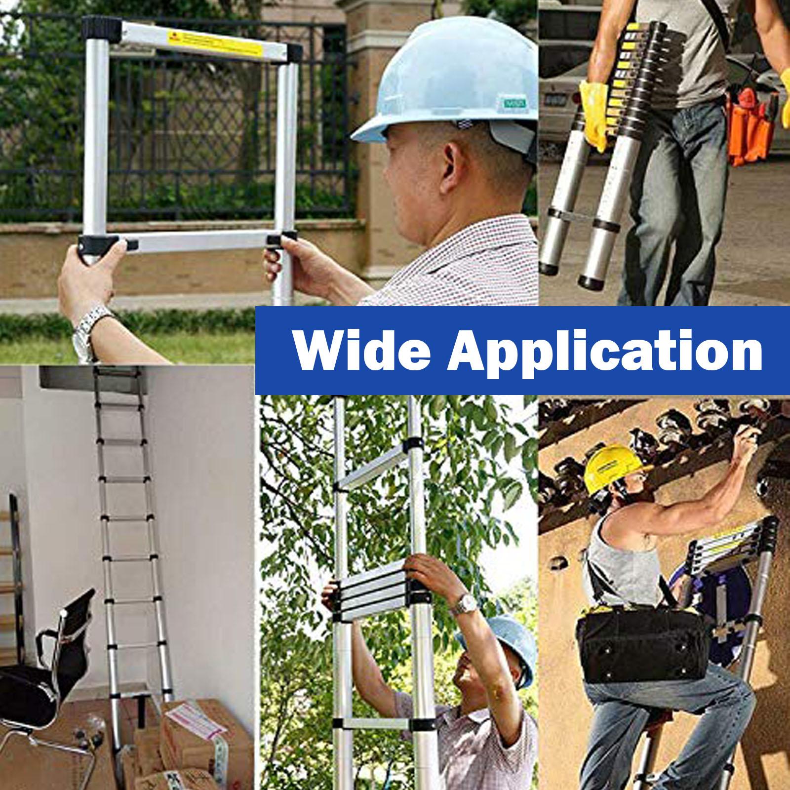 8.5FT 2.6M Telescoping Ladder Aluminum Multi-purpose Extension Ladder EN131 Standard, 330lbs Load, Portable Folding Ladder, 8 Steps, Easy to Collapse Space Saving, with Anti-Slip Feet