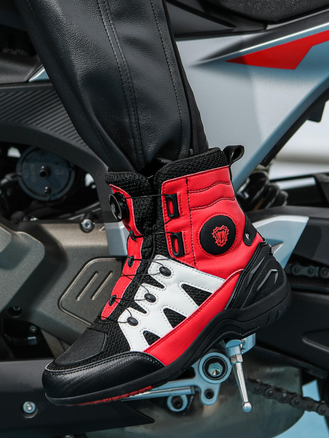 Men's Motorcycle Riding Boots, Anti-Slip Durable Comfortable Racing Shoes, Waterproof Protective Design, Ideal for Motorbike Enthusiasts