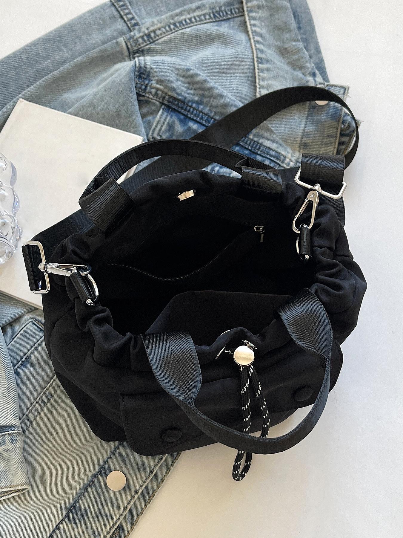 Casual drawstring bucket bag, versatile lightweight handbag, Casual Messenger Bags, textured shoulder crossbody bag, solid color shoulder commuter bag, suitable for daily commuting, Adjustable Shoulder Bag, Cross Body Bags