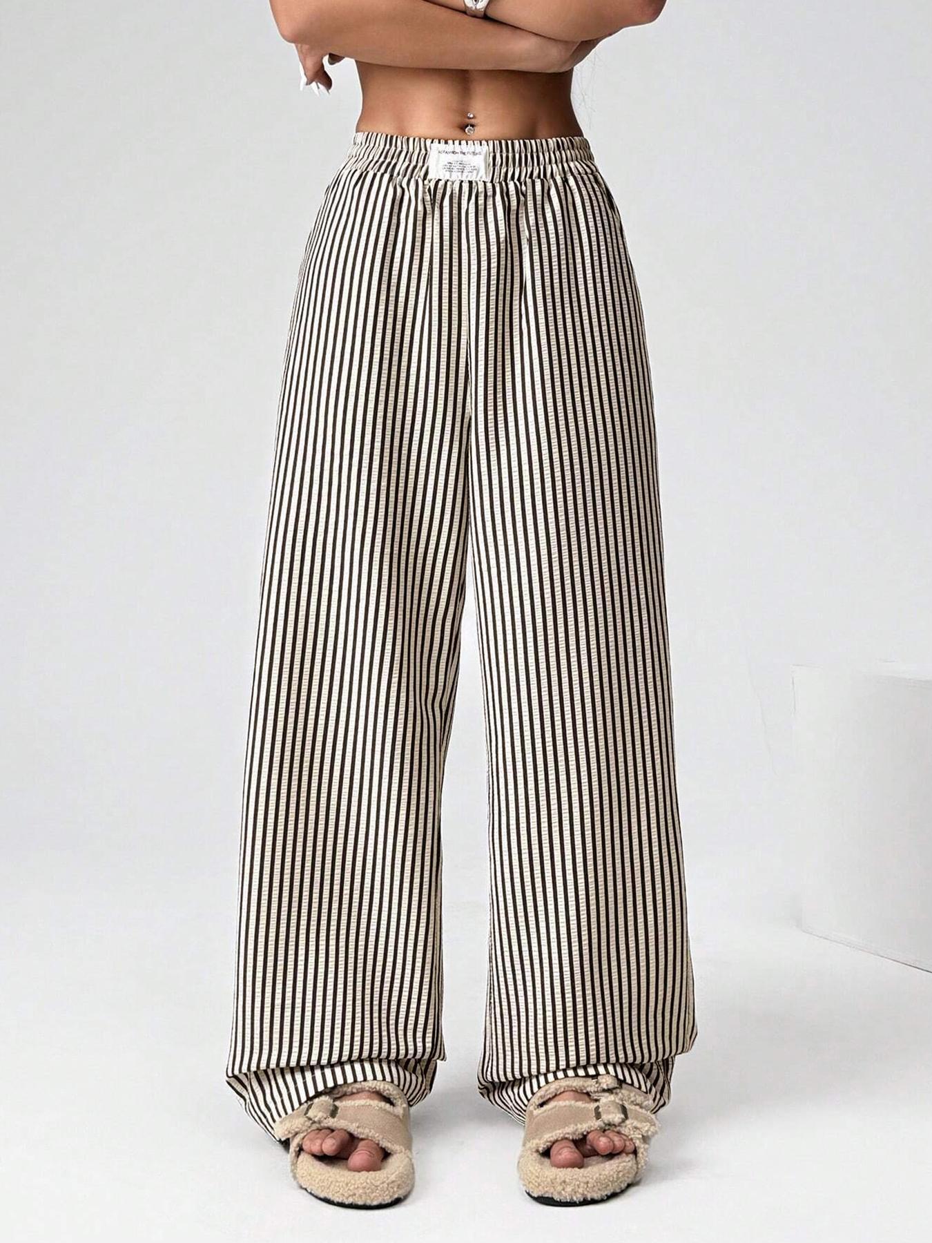 Women's Striped Textured Wide Leg Pants for All Seasons, Stylish and Comfortable Long Trousers, Perfect for Casual and Formal Wear, Casual Lounge Pants