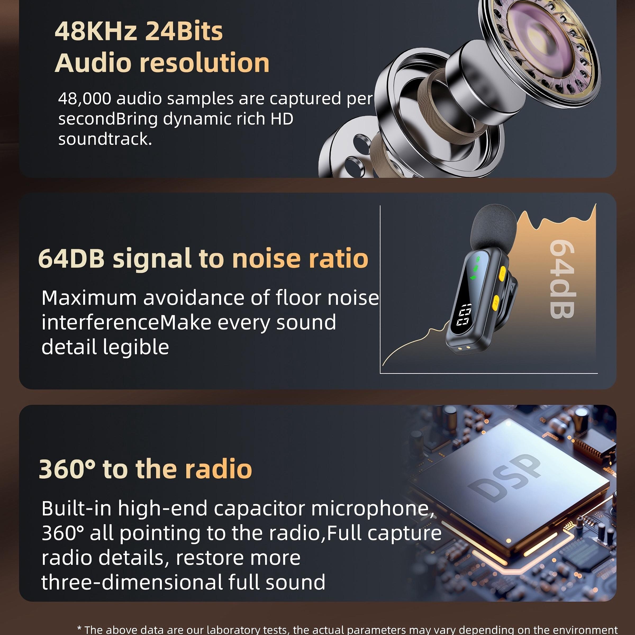 J21 Wireless Lapel Microphone, Live Streaming Mic, Plug-And-Play, Auto Pairing, Magnetic Clip, LED Display, Smart Noise Reduction, for iPhone Android USB Devices