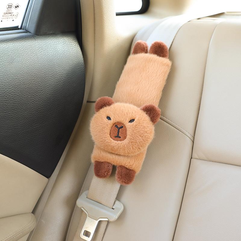 Car Seat Belt Cover Pad & Plush Car Neck Pillow, Cute Capybara Design Neck Pillow & Car Seat Belt Protector, Car Interior Accessories, Car Interior Decoration