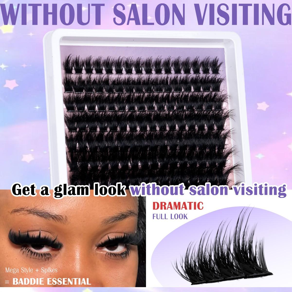 Dramatic Lash Clsusters Kit, Lash Ciusters with Spikes, Dense Eyelash Clusters Kit, Natural Eyelash Extension Kit, Thin Band Individual Lashes Kit with Bond & Seal & Glue Remover & Tweezer DIY at Home