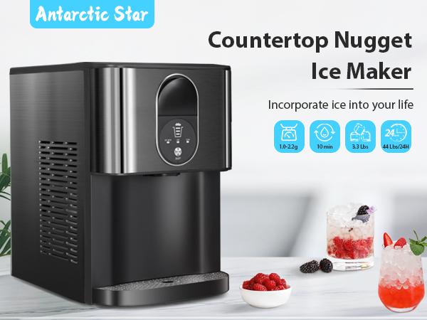 Antarctic Star Nugget Ice Maker,44 Lbs/24H,Countertop Ice Maker with Soft Chewable Ice,OneClick Operation,Make ice in 15mins,Auto-Cleaning, Self Dispensing ice Pellet ,Ice Full Indicator,Selfcleaning,For Home/Kitchen/Office/Party/Bar