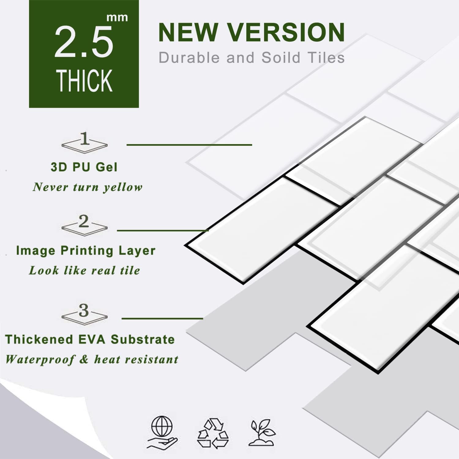 STICKGOO 10-sheet Thicker Waterproof Peel and Stick Backsplash, Self Adhesive Vinyl Wall Tiles, Stick on Backsplash for Kitchen/Bathroom - White