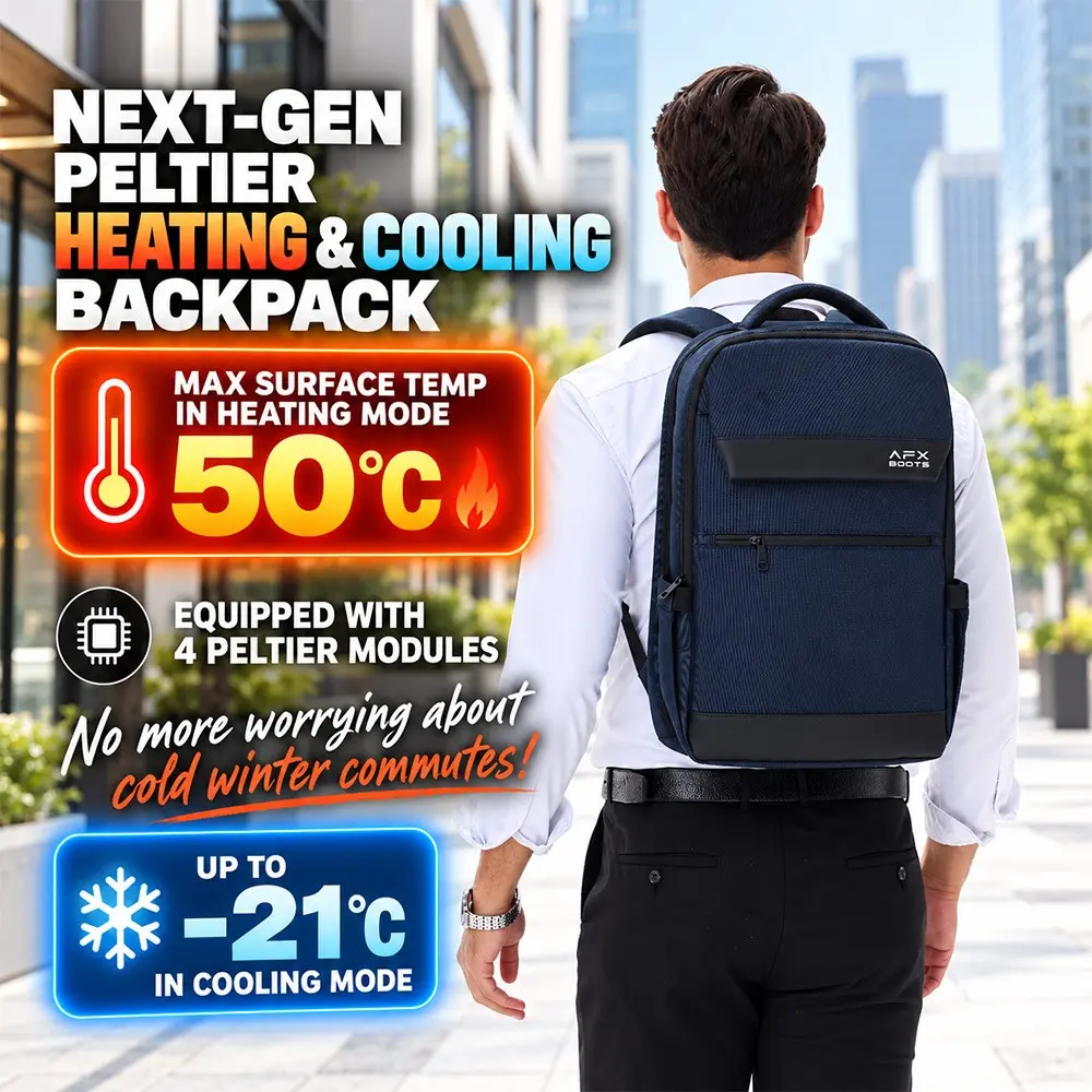 Semiconductor Peltier Cooling & Heating Backpack, Waterproof Business Laptop Backpack, 3-Compartment Storage, Cooling and Heating Backpack, 2-in-1 for Commuting and Travel