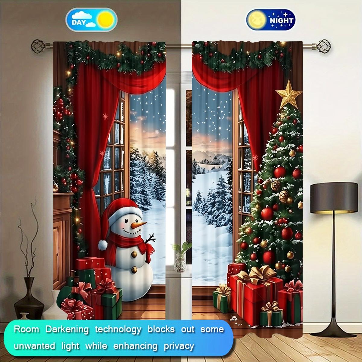 Christmas Theme Curtain Set 2 Pieces, Snowflake Pattern Holiday Home Decor, Suitable for Living Room Balcony Bedroom Windows