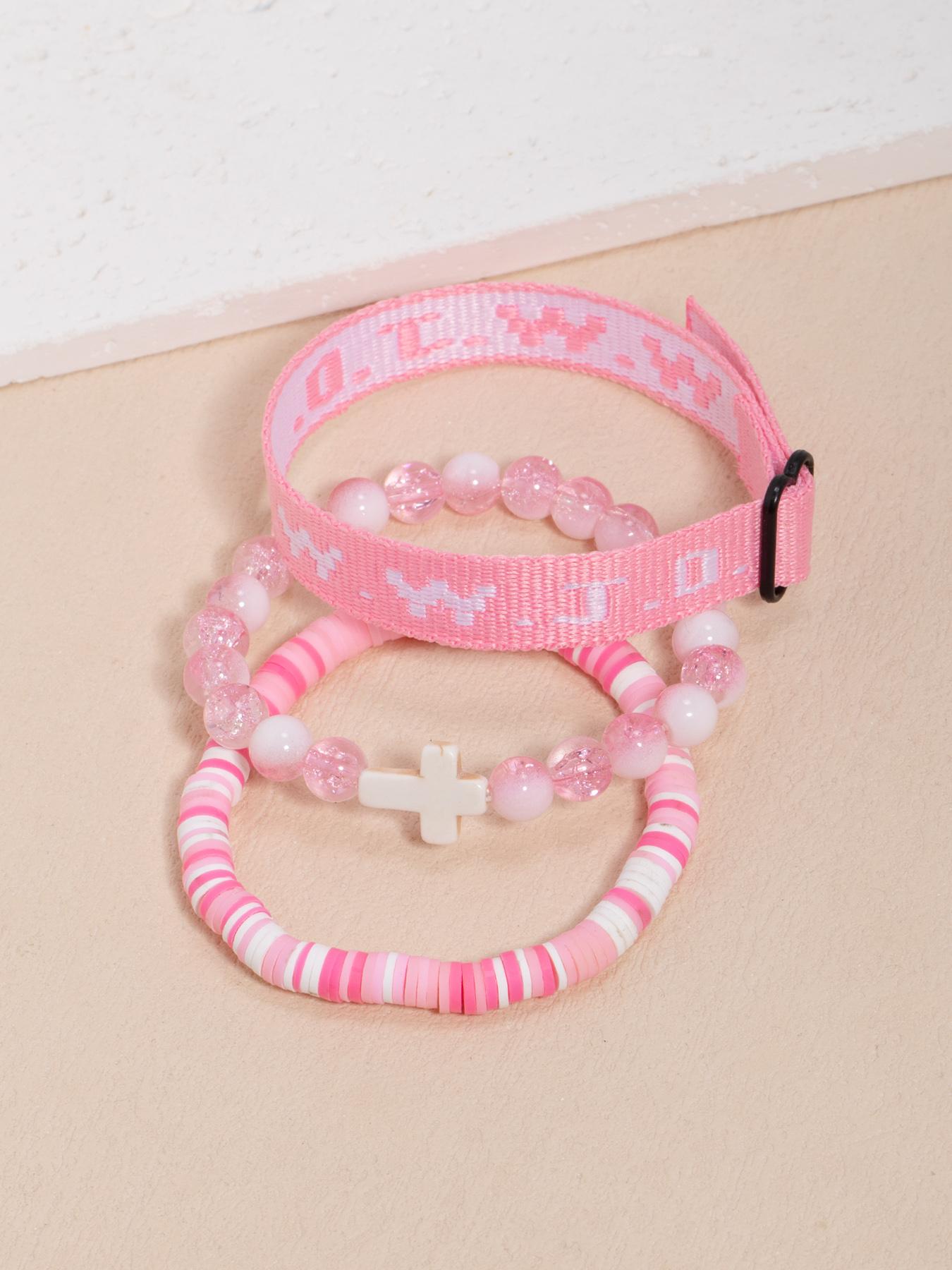 WWJD Letter Beaded Bracelet, Fashionable Cross Charm Decor Beaded Bracelet for Women & Men, Trendy All-match & Exquisite Jewelry for Birthday Gift, Neutral Design, Stackable Bracelets