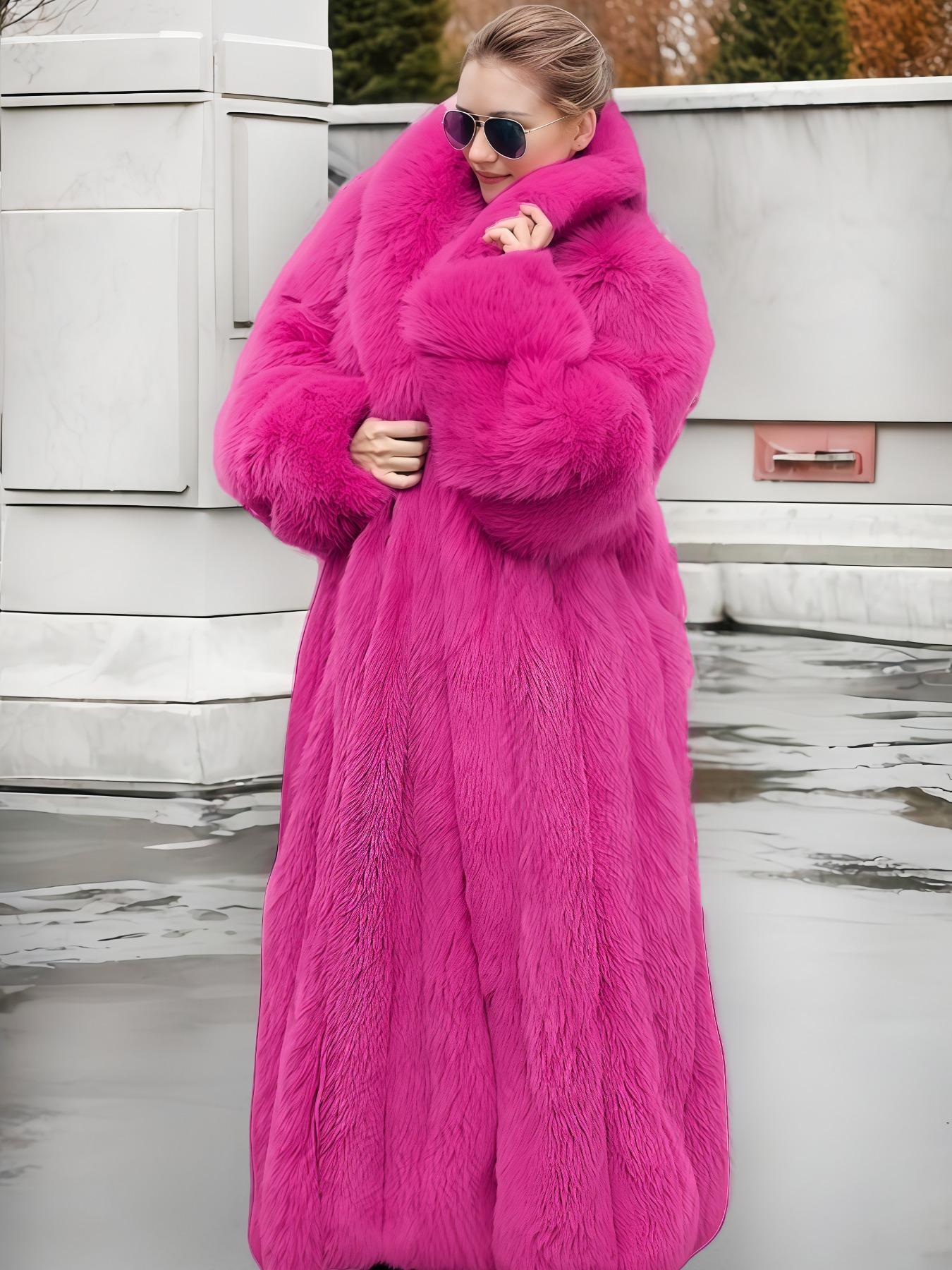 Women's Faux Fur Coat, Comfortable Casual Party Jacket, Fashion Luxury Trendy Fall Winter, Soft Long Sleeve Overcoat with Pockets