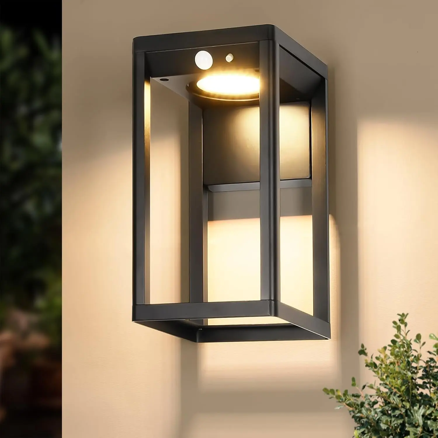 Solar Outdoor Wall Light with Motion Sensor - 600 Lumen Solar Sconce Lights Outdoor, Dusk to Wall Lantern for Garage, Porch, Front Door. IP44 , Black